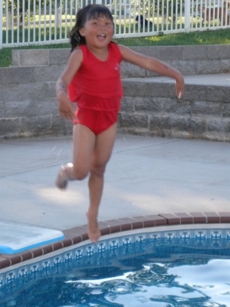 Kasen jumping off the diving board